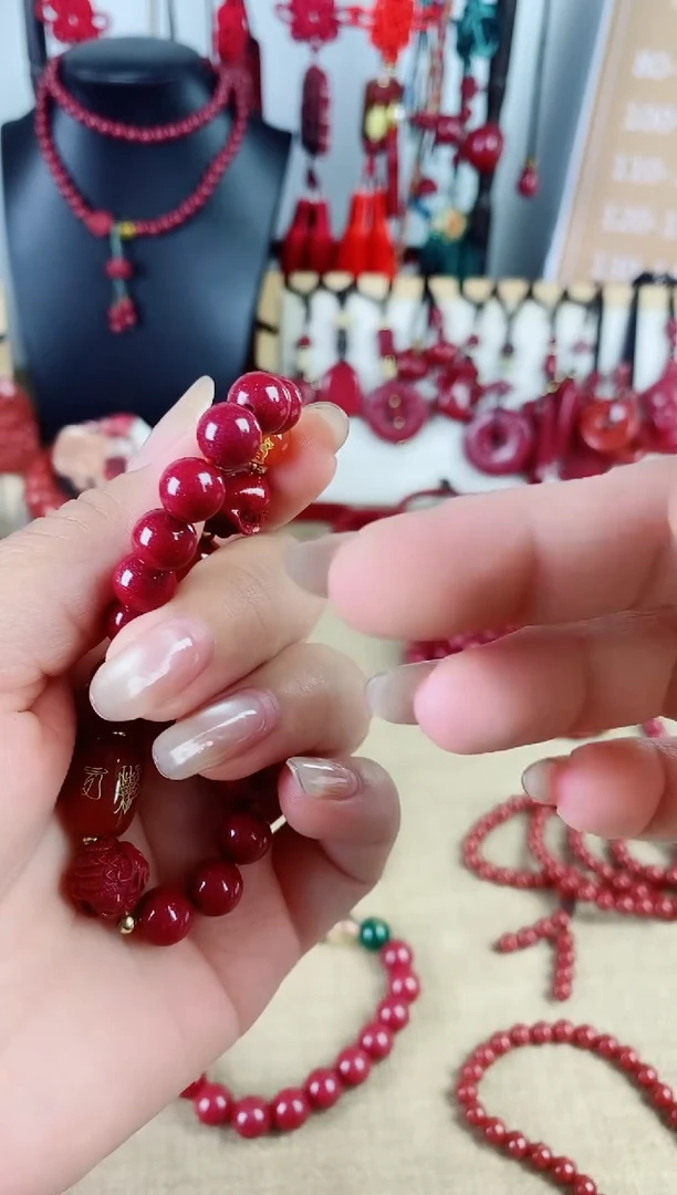 天然辰砂素圈6mm手链