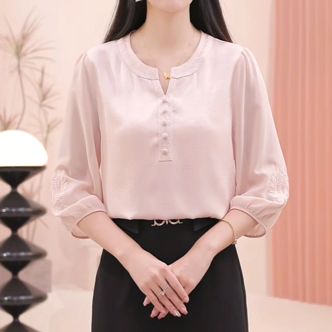 【圆领衬衫】圆领小v领口减龄百搭温婉洋气显白女士气质上衣