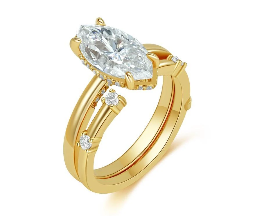 925银莫桑石戒指 【歌剧院】套戒时尚奢华莫桑石戒指订婚婚戒莫桑戒