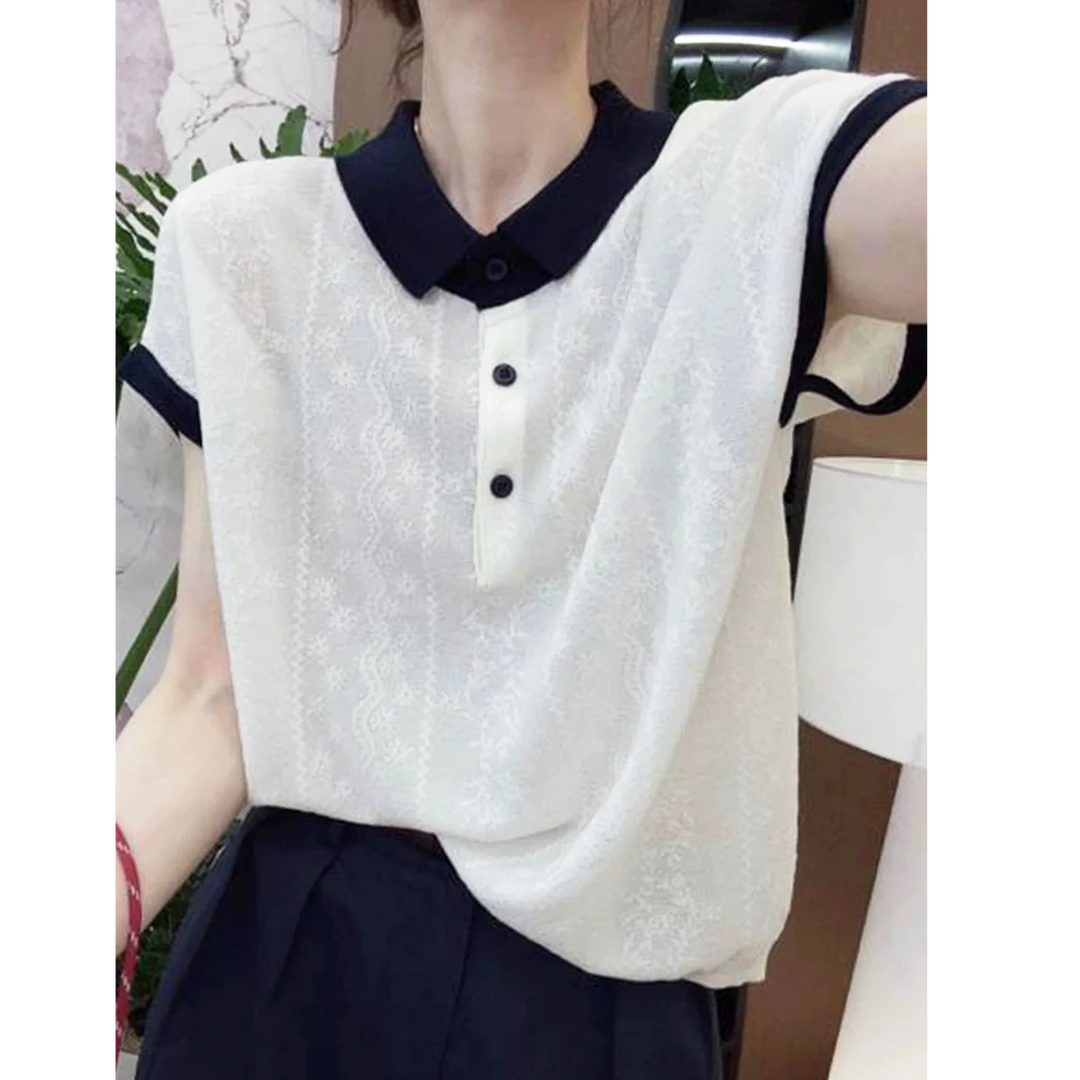 LB有运费补贴~薄款夏季绣花莱赛尔天丝气质时尚休闲短袖上衣