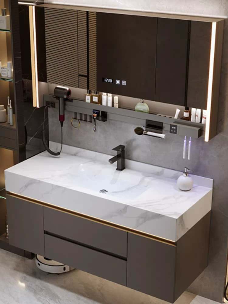 【意式极简-岩板热弯一体盆】卫浴柜浴室柜组合卫生间洗漱台洗手盆