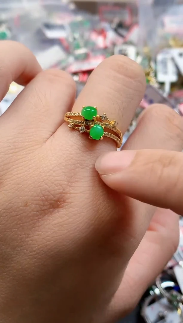 银S925镶嵌戒指翡翠天然A货缅甸翡翠