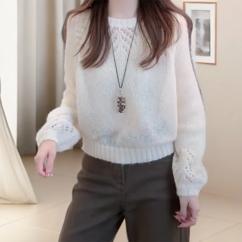 氛围感软软糯糯毛衣洋气慵懒镂空长袖针织衫C6093