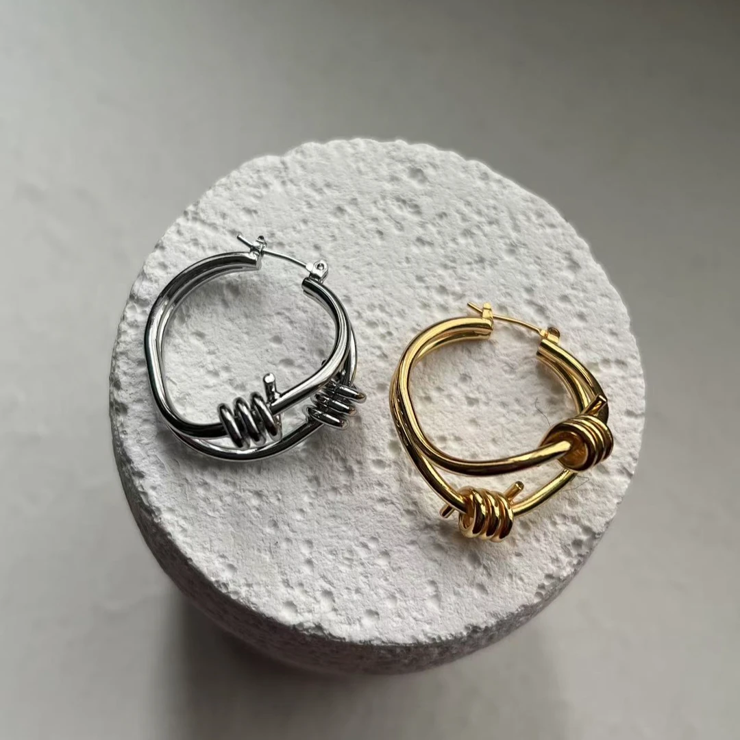 合金耳饰 SITUOO饰图小众设计款“月光”几何线条款圈圈耳饰耳扣