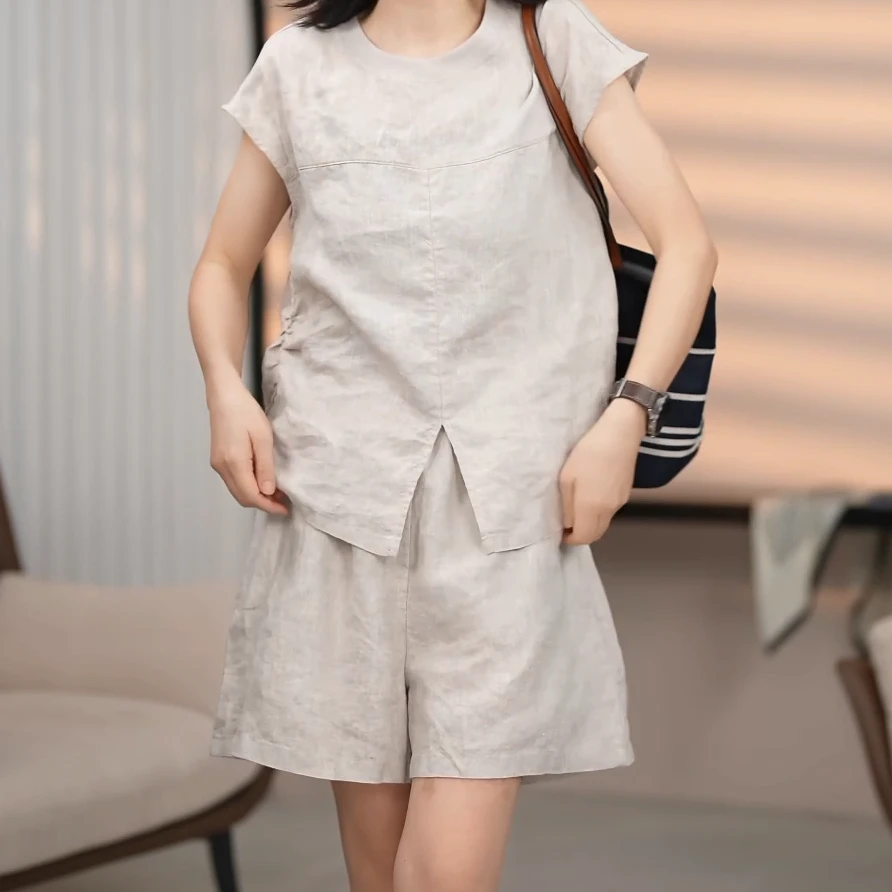 “夏日来信”夏日肌理感飞飞袖衬衫+短裤套装超清爽显瘦C5485