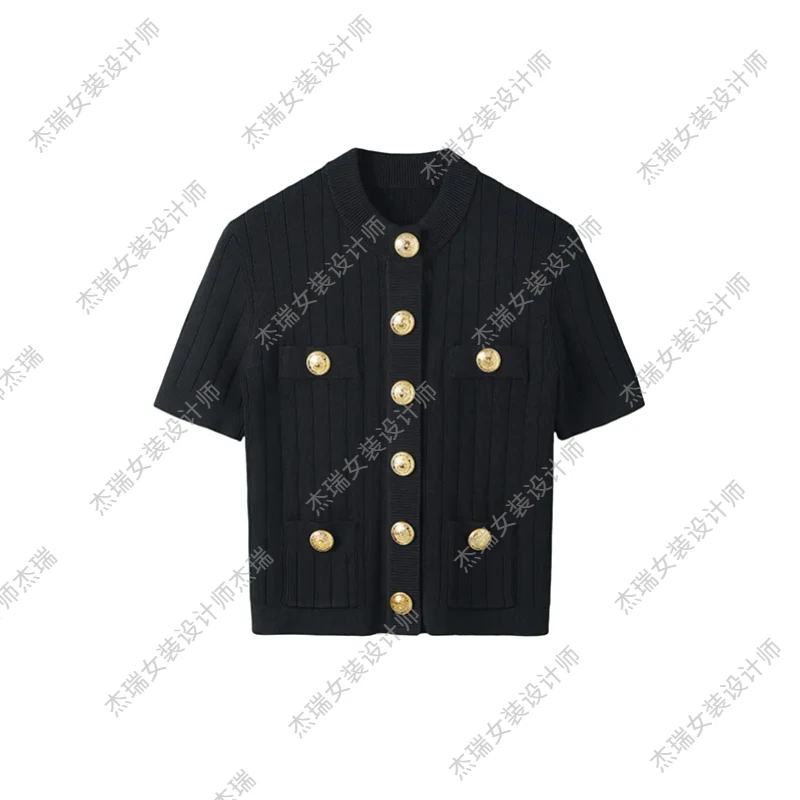 JUNJJ【温莎漫步合集】2024休闲短袖针织衫时尚设计针织气质百搭轻