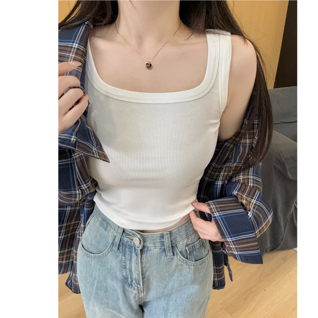 洋开心2025春夏新款大码女装胖妹妹显瘦方领无袖背心吊带 2299