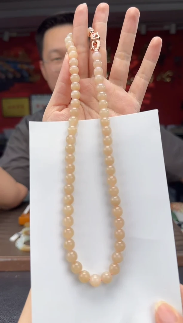 和田玉未镶嵌颈饰藕粉妈妈链卡8