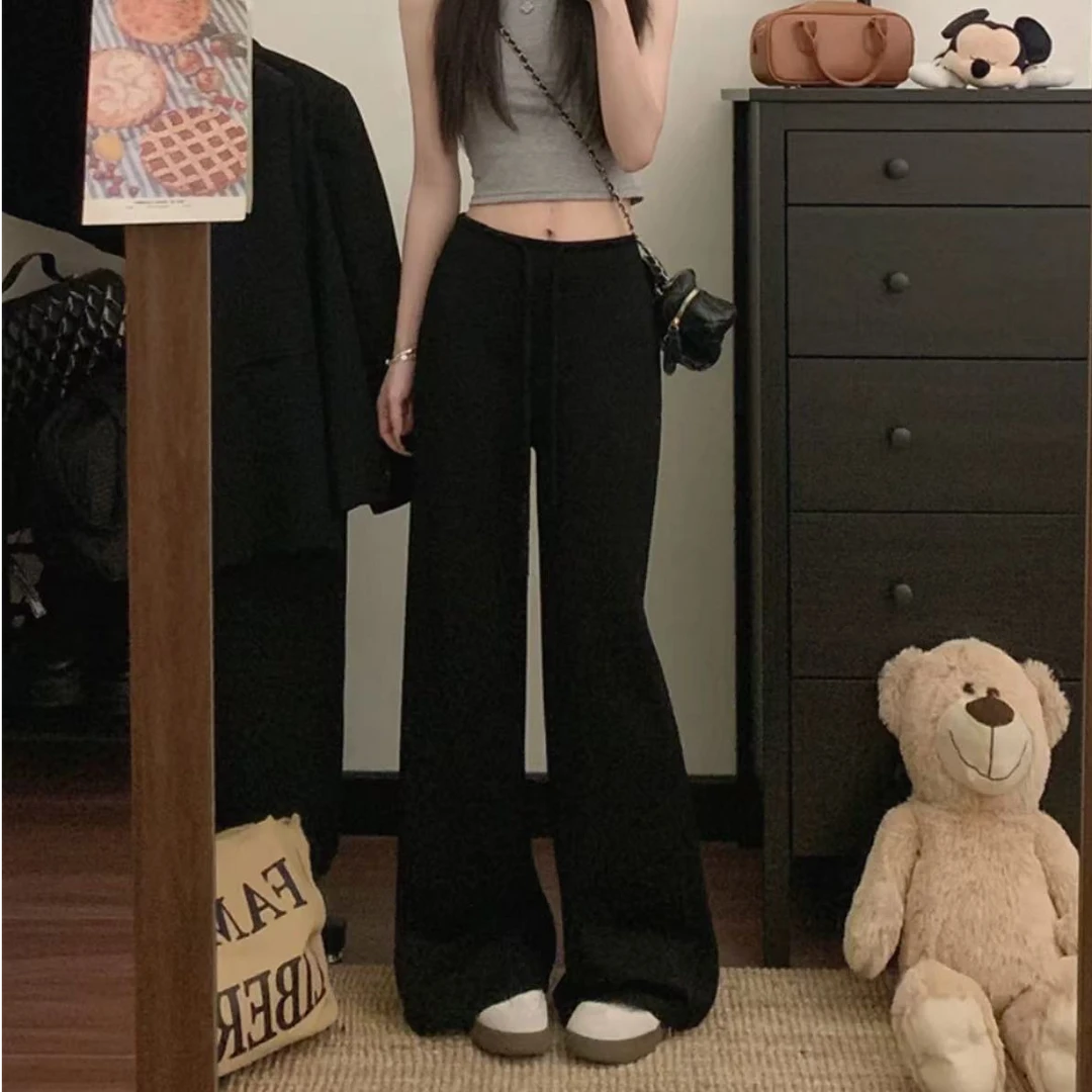 8003春夏新款气质抽绳系松紧腰宽松显瘦简约百搭卫裤休闲裤女