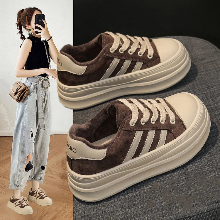 厚底增高运动德训板鞋子女冬季加绒保暖2025新款爆款休闲棉鞋外穿