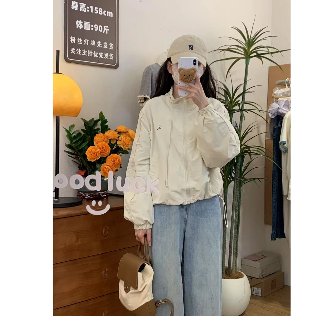 韩版工装立领刺绣冲锋衣外套女春季2025新款小个子夹克棒球服256