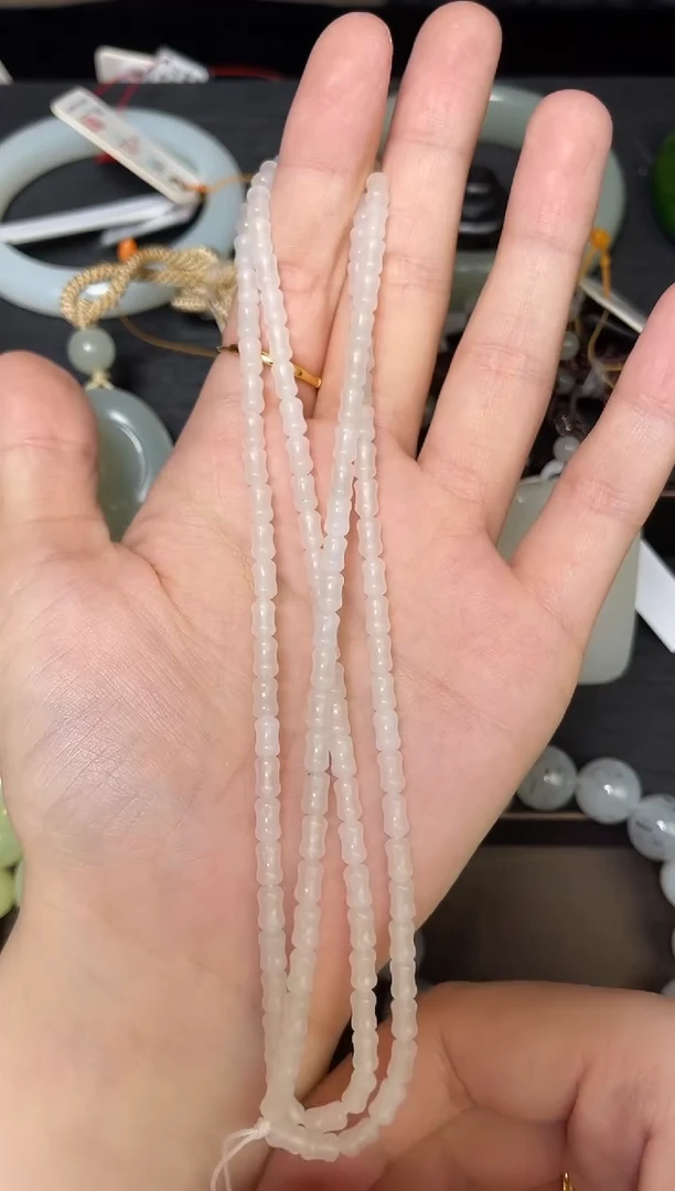 吊坠(不含链)未镶嵌和田玉108青海白玉 竹节珠链9014883