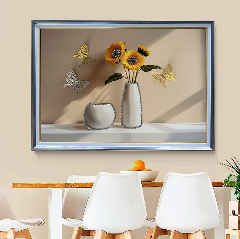 x10奶油风向日葵餐厅装饰画温馨花瓶壁画卧室软装艺术画饭厅挂画