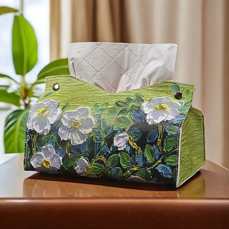 新款轻奢油画风纸巾盒轻者客厅抽纸盒家用纸巾收纳盒创意简约加厚