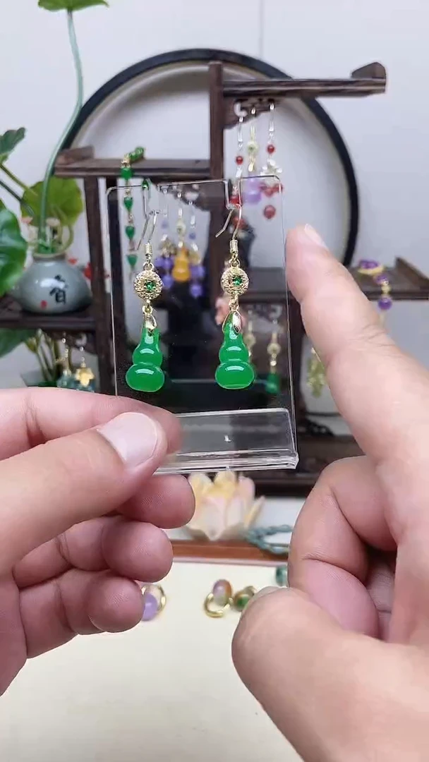 翡翠14K金镶嵌耳饰52号