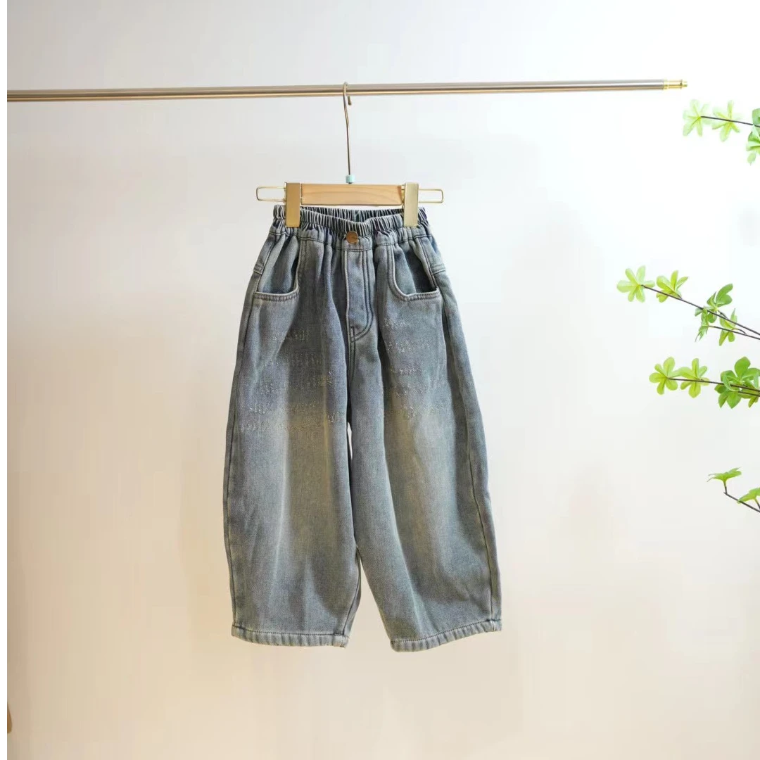 1-710冬季加绒男童休闲磨破牛仔裤