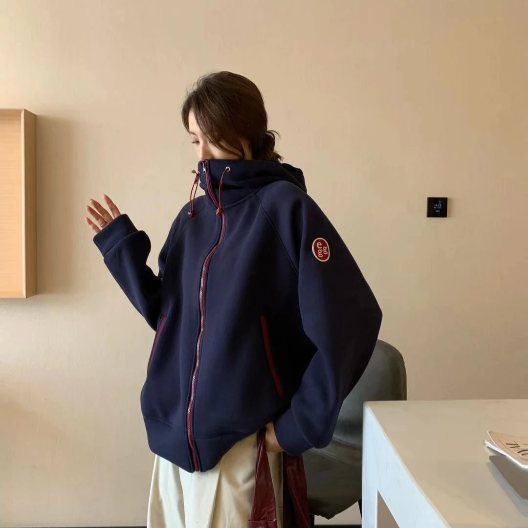 【春季新款】女士加厚鸡蛋家连帽开衫卫衣外套5153