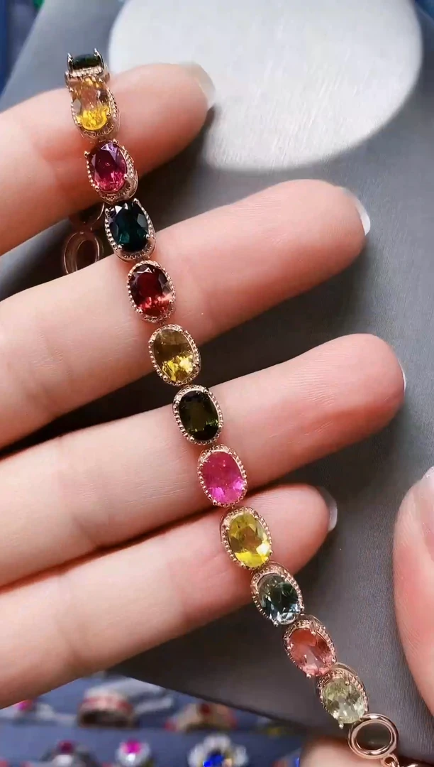 手链银S925镶嵌碧玺手链