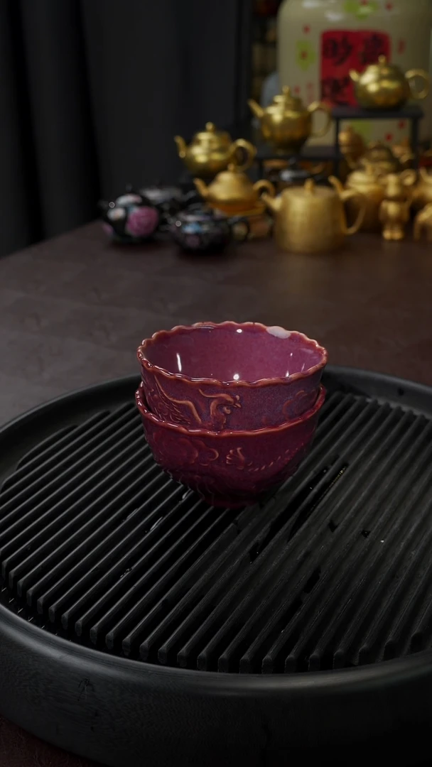 【闪购商品】杯【宜景窑定窑八彩紫】龙凤呈祥对杯套组
