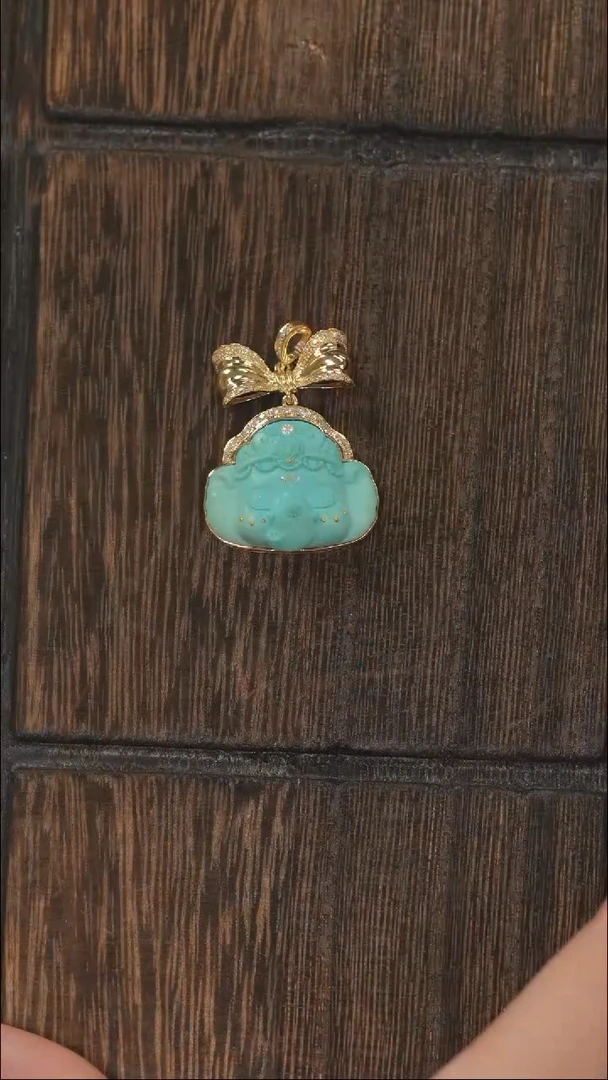 绿松石18K金镶嵌挂饰1