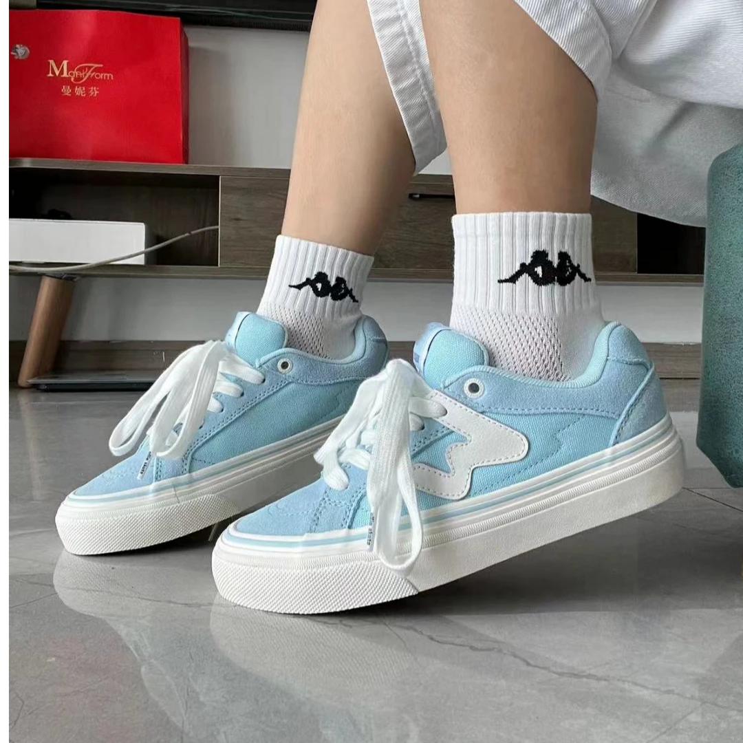 原创海水蓝春季W系列帆布鞋女2025新款校园风滑板鞋耐磨舒适潮鞋