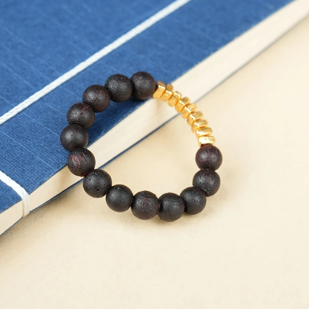 非金属木质戒指 降真香碎银戒指s925银百搭经典