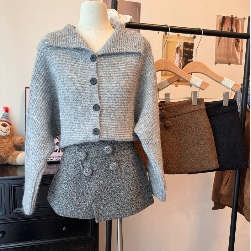 "鬼马少女"圈圈呢半身裙辣妹显瘦a字短裙裤多扣搭片