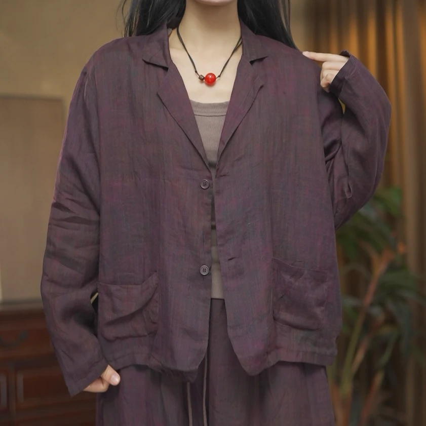 【夏布与麻】新款1610复古苎麻炒色做旧西装上衣