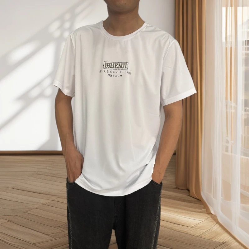 夏季短袖上衣青年宽松男士潮流衣服字母圆领印花体恤2628#衣长65