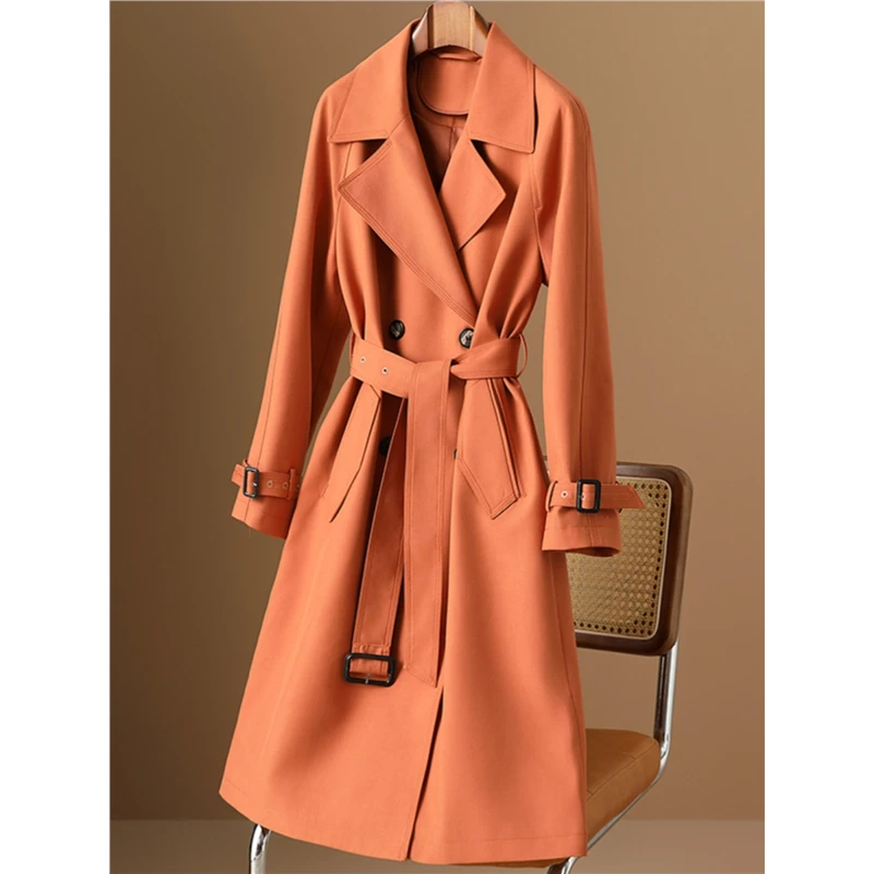 高端气质风衣外套女中长款秋季新款通勤时尚百搭系带修身工装大衣