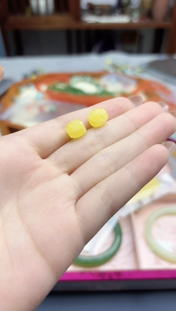 裸石蜜蜡未镶嵌蜜蜡回纹珠配饰一对8mmGW