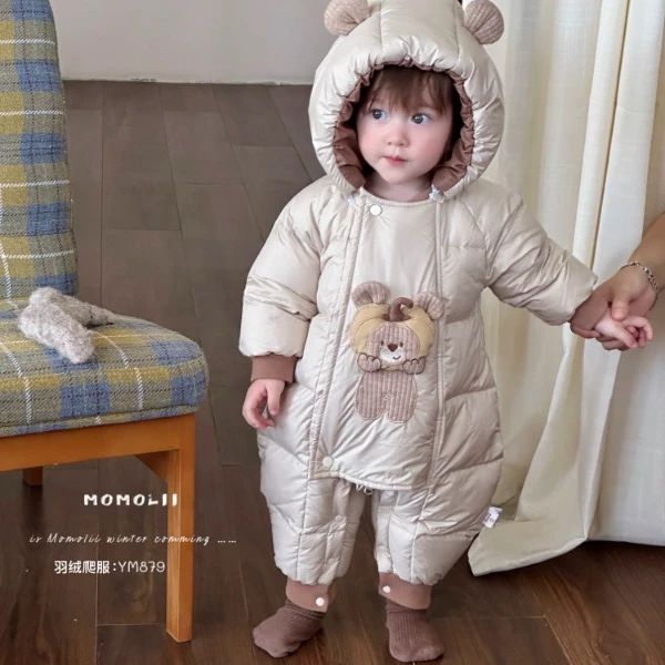 冬季新款羽绒连体衣卡通南瓜熊双拉链羽绒服哈衣879