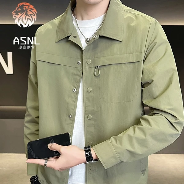 秋装衬衣式外套男薄款2025新款简约百搭高端翻领夹克春秋工装上衣