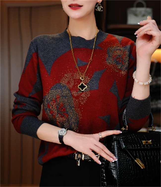 诺诗 新款高端印花显瘦显白百搭减龄气质时尚套头上衣V24Q1088