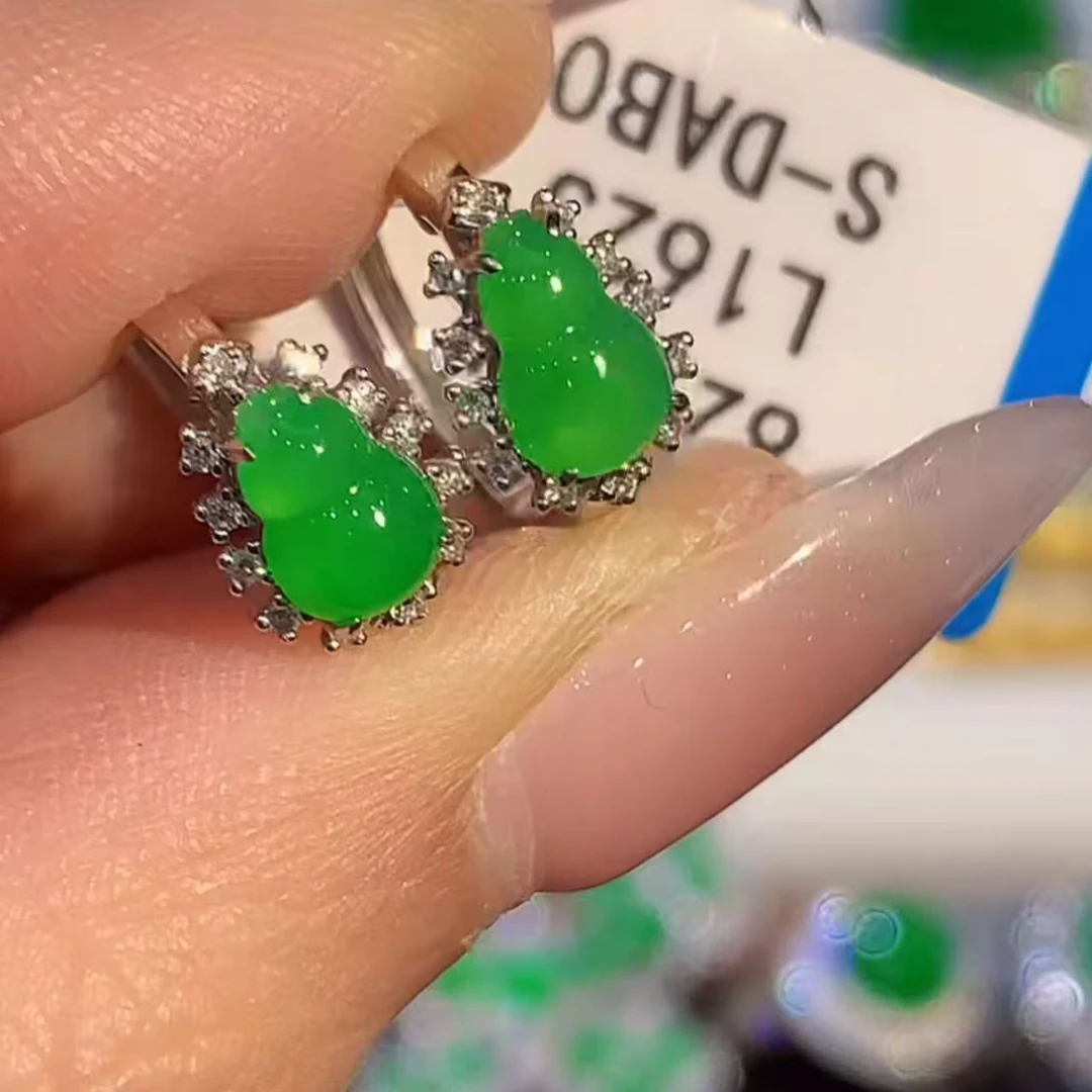 18k金镶 天然缅甸A货翡翠耳饰  L1623 多样性发其一