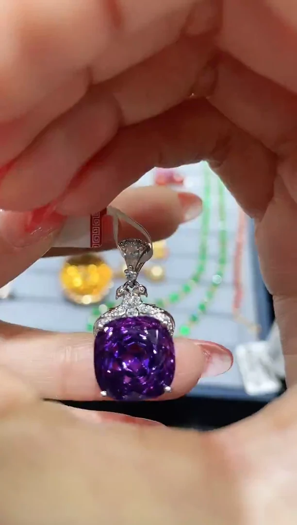 吊坠(不含链)银S925镶嵌紫晶吊坠