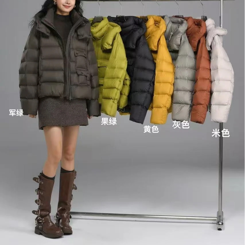 2061号7737#百搭连帽双口袋宽松休闲填充外套