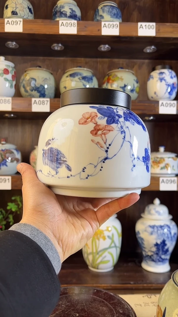 【闪购商品】纯手工手绘牵牛花鸟密封罐储物罐