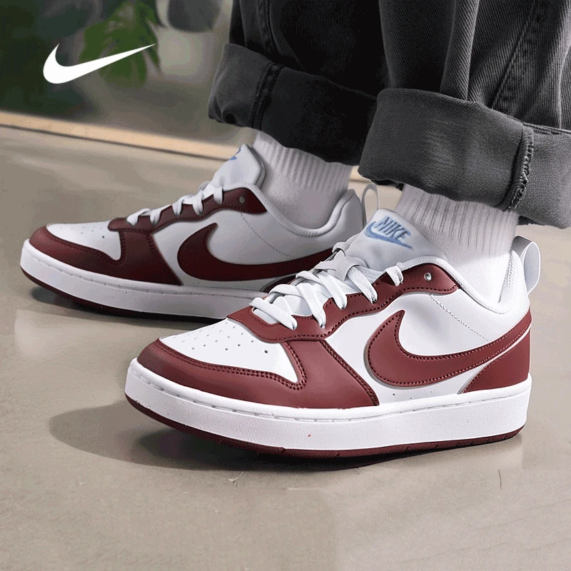耐克女鞋板鞋2025新款酒红COURT运动鞋时尚潮流复古透气休闲鞋子