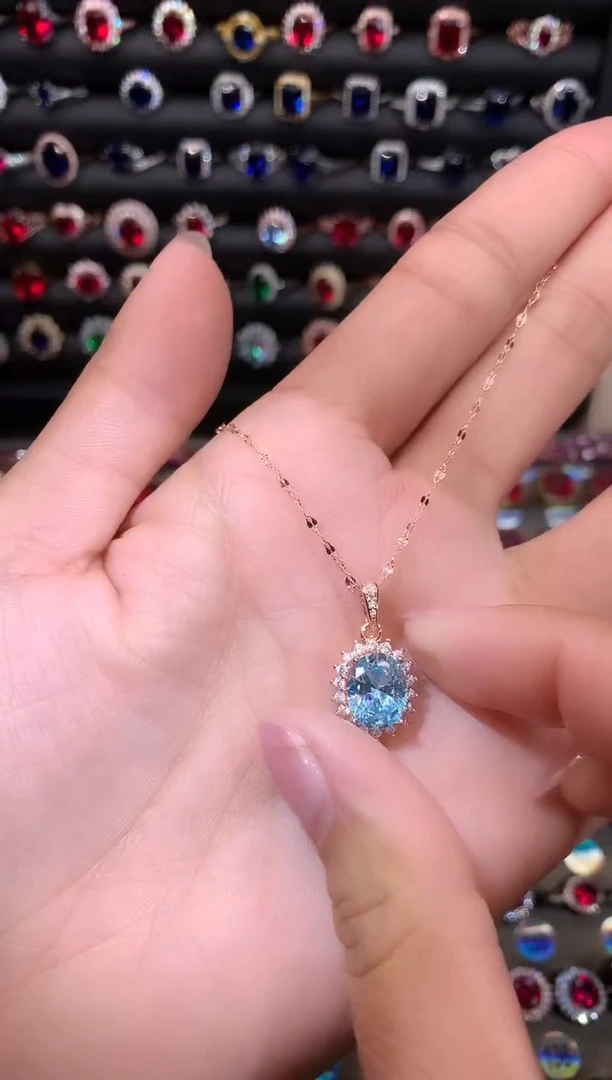 【闪购商品】海蓝宝石吊坠(赠链)银S925镶嵌810玫瑰金