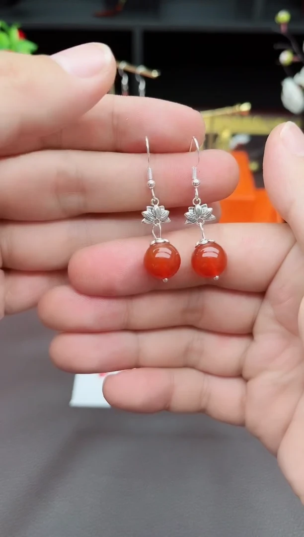 玛瑙/玉髓耳饰银S925镶嵌718000