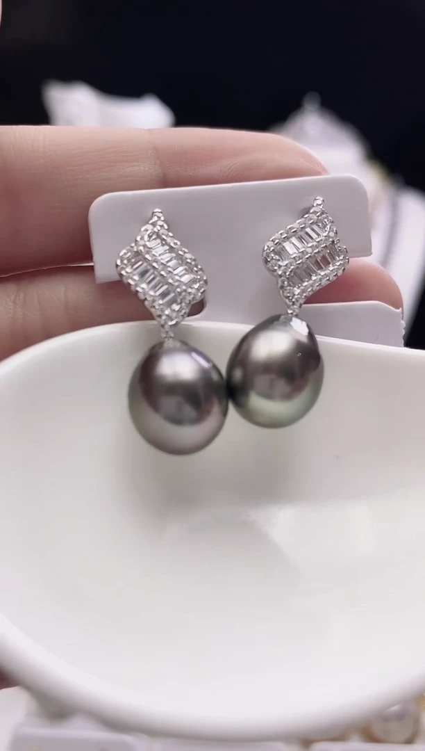银S925镶嵌耳饰海水珍珠大溪地巴洛克珍珠耳饰