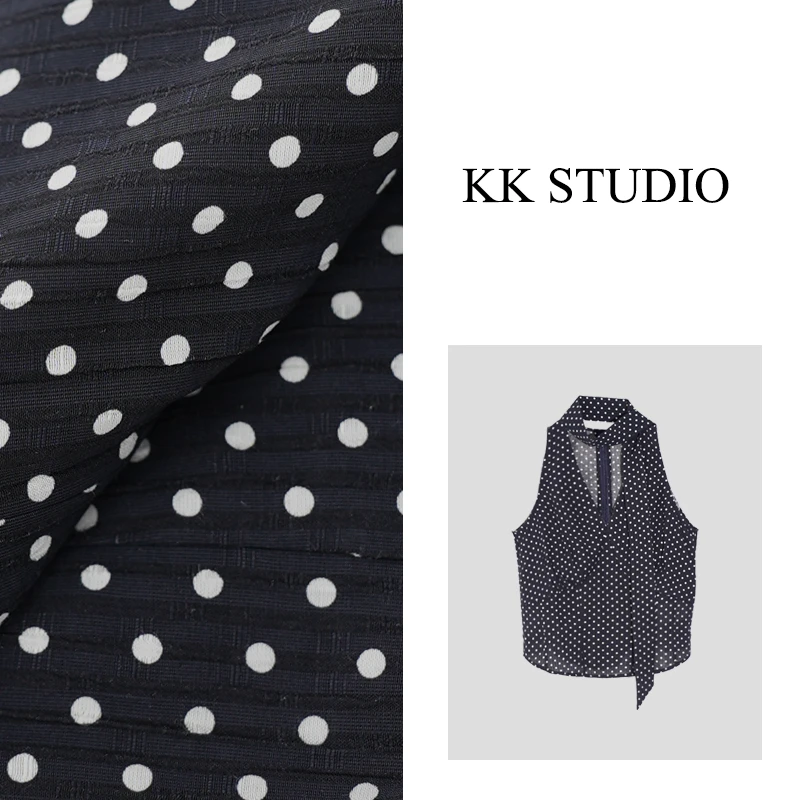 淇老板KK studio新款法式V领波点无袖背心气质显瘦百搭8970