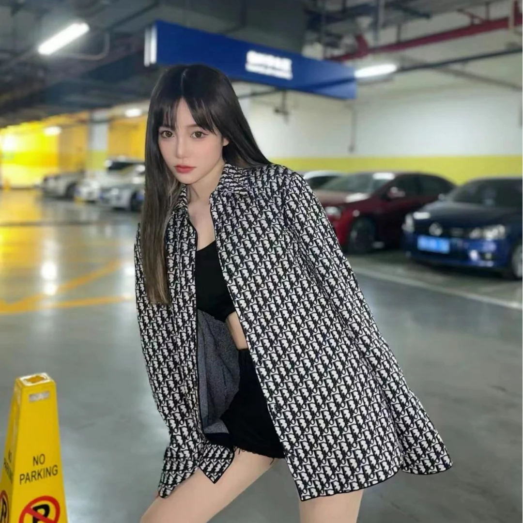 全新未使用 DIOR/迪奥 蓝白老花满印logo衬衫/M