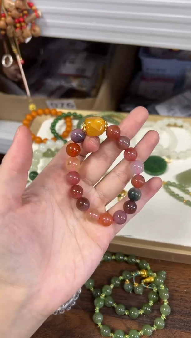 未镶嵌手链玛瑙/玉髓老矿多宝盐源玛瑙缅黄方块手链[2203]