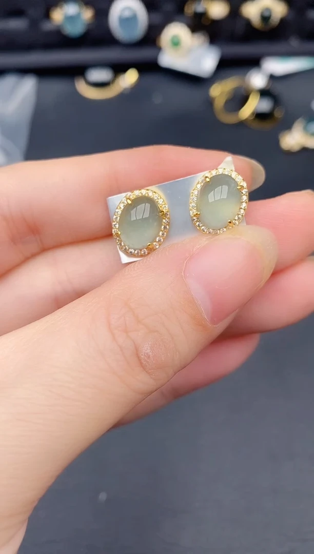 银S925镶嵌翡翠耳饰天然a货翡翠588