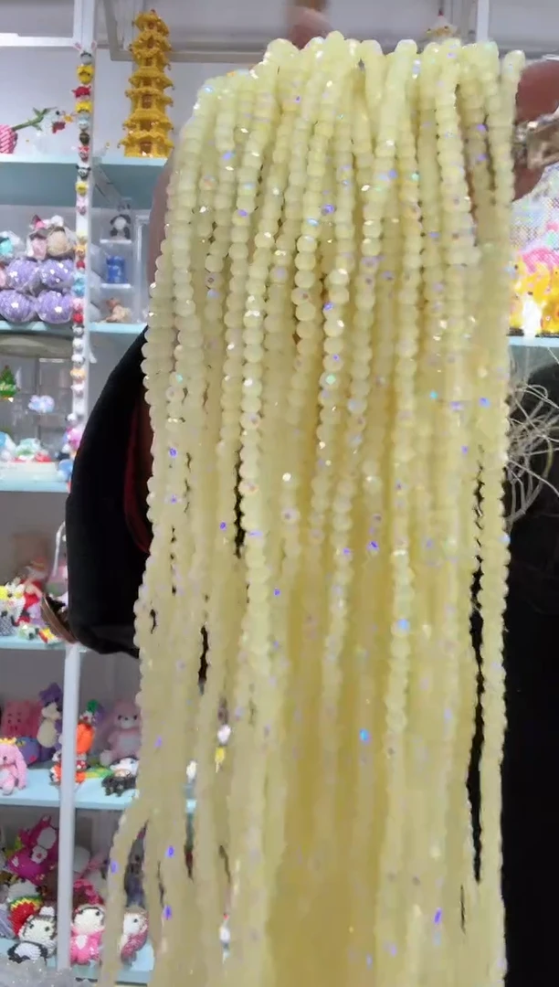 玻璃02124卡4水晶扁10条微光彩鹅黄玉