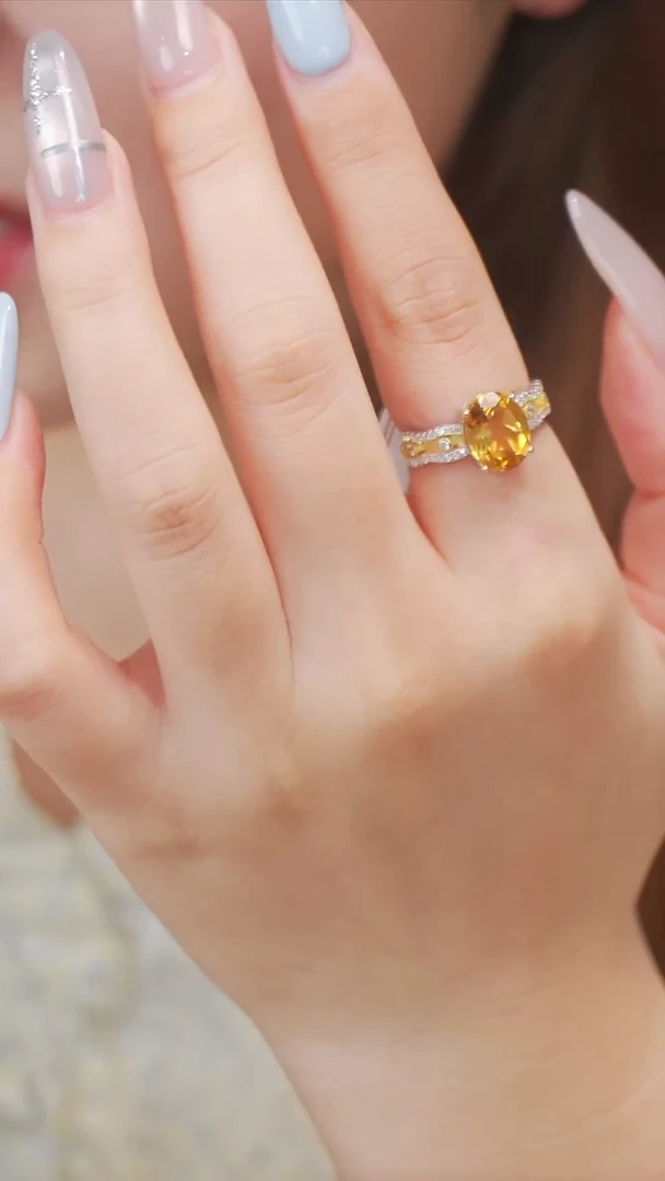 银S925镶嵌戒指黄晶16【】