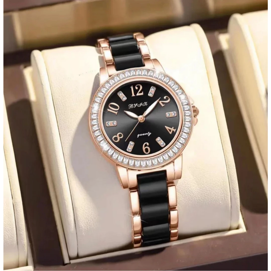 68012黑色陶瓷时尚满钻轻奢腕表女士防水石英手表潮流精致