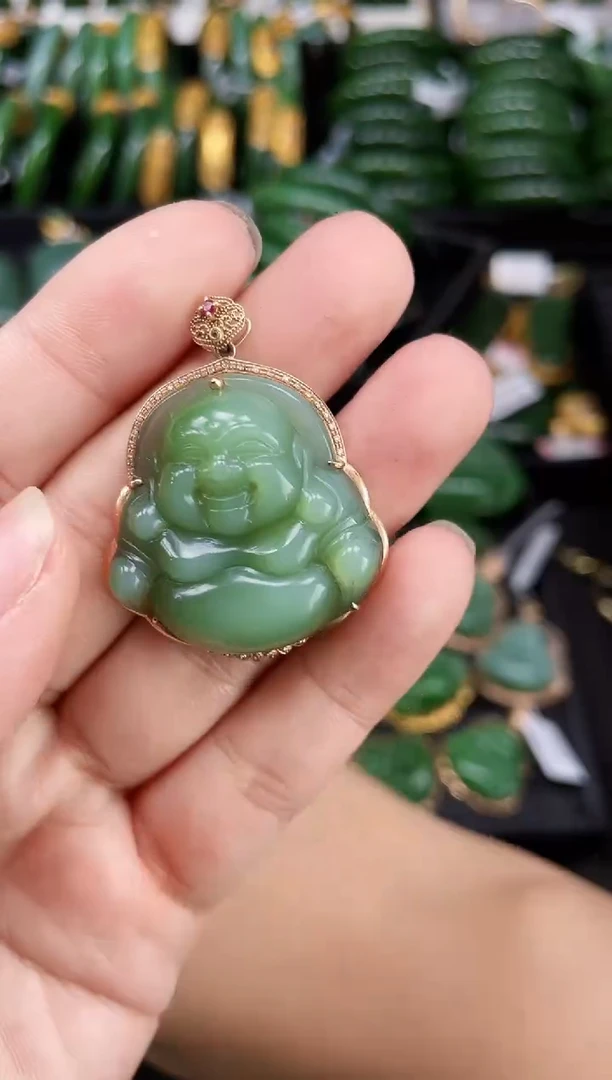 【闪购商品】和田玉吊坠18K金镶嵌30MM 多样性发一